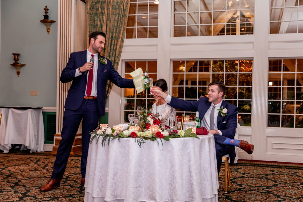 toasts during a wedding reception at mendenhall inn