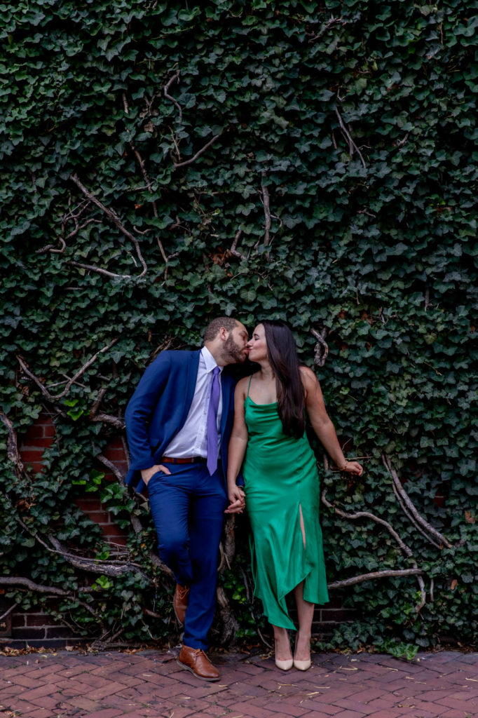 engagement session at an ivy wall near washington square park in philadelphia