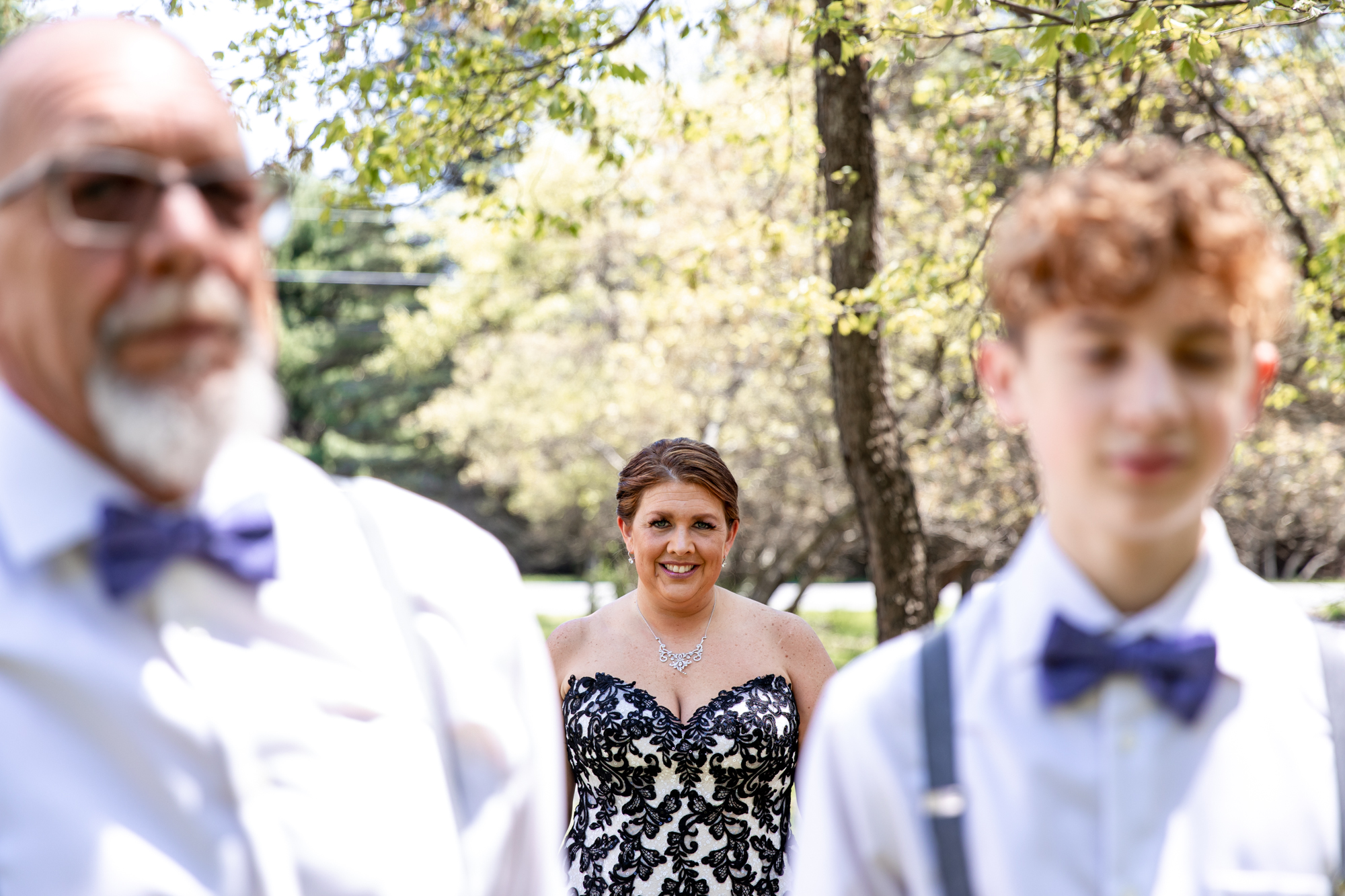bride's first look with her father and son