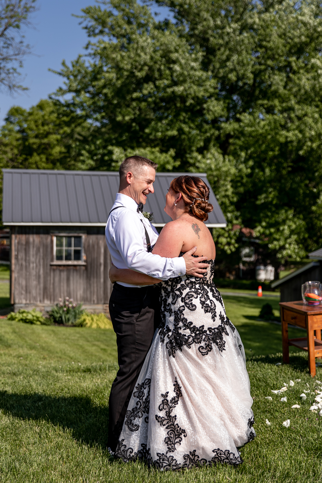 first dance after an outdoor barn wedding ceremony at filbert bed & breakfast