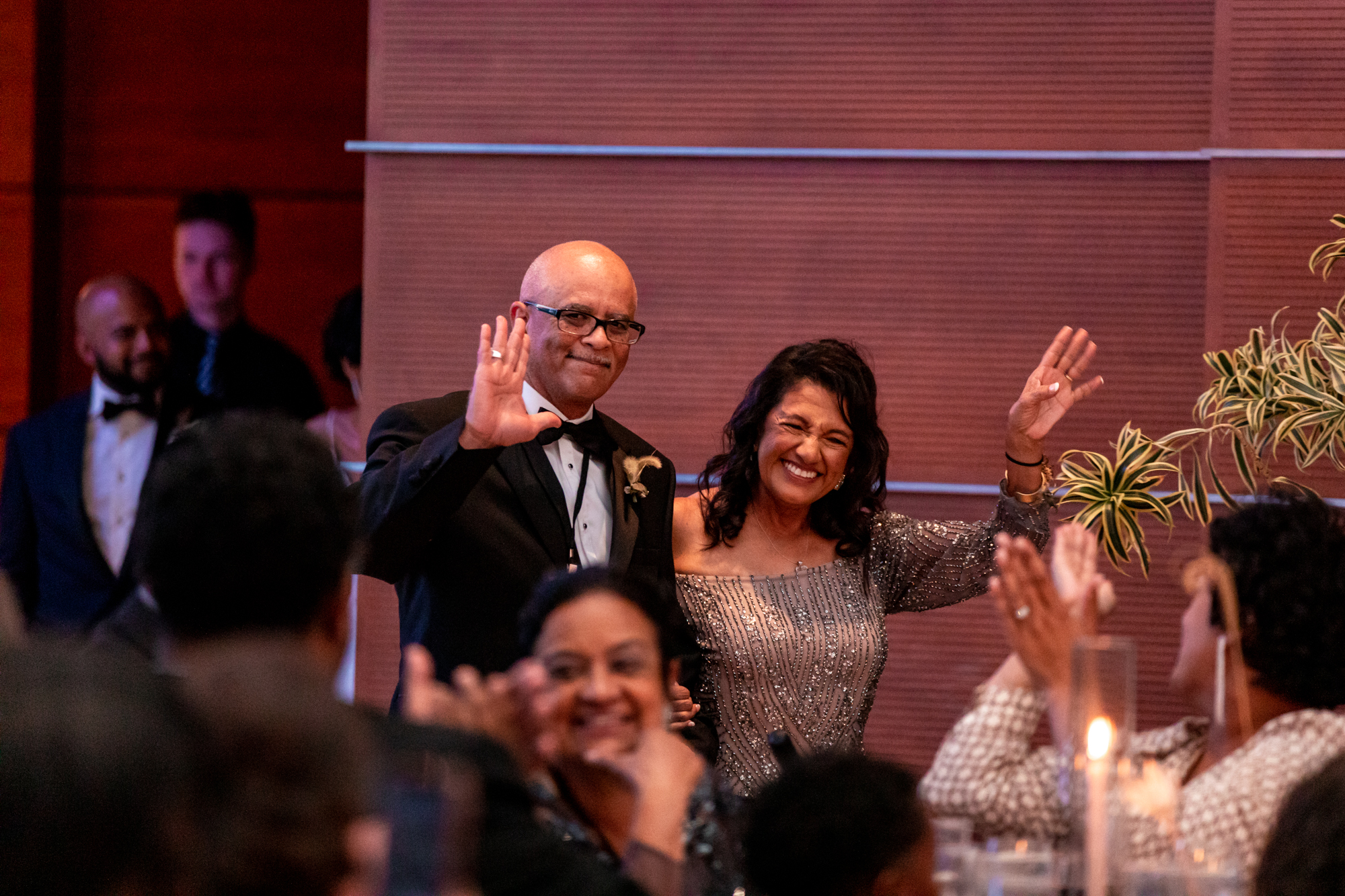 parents of the groom enter the reception at a kimmel center wedding