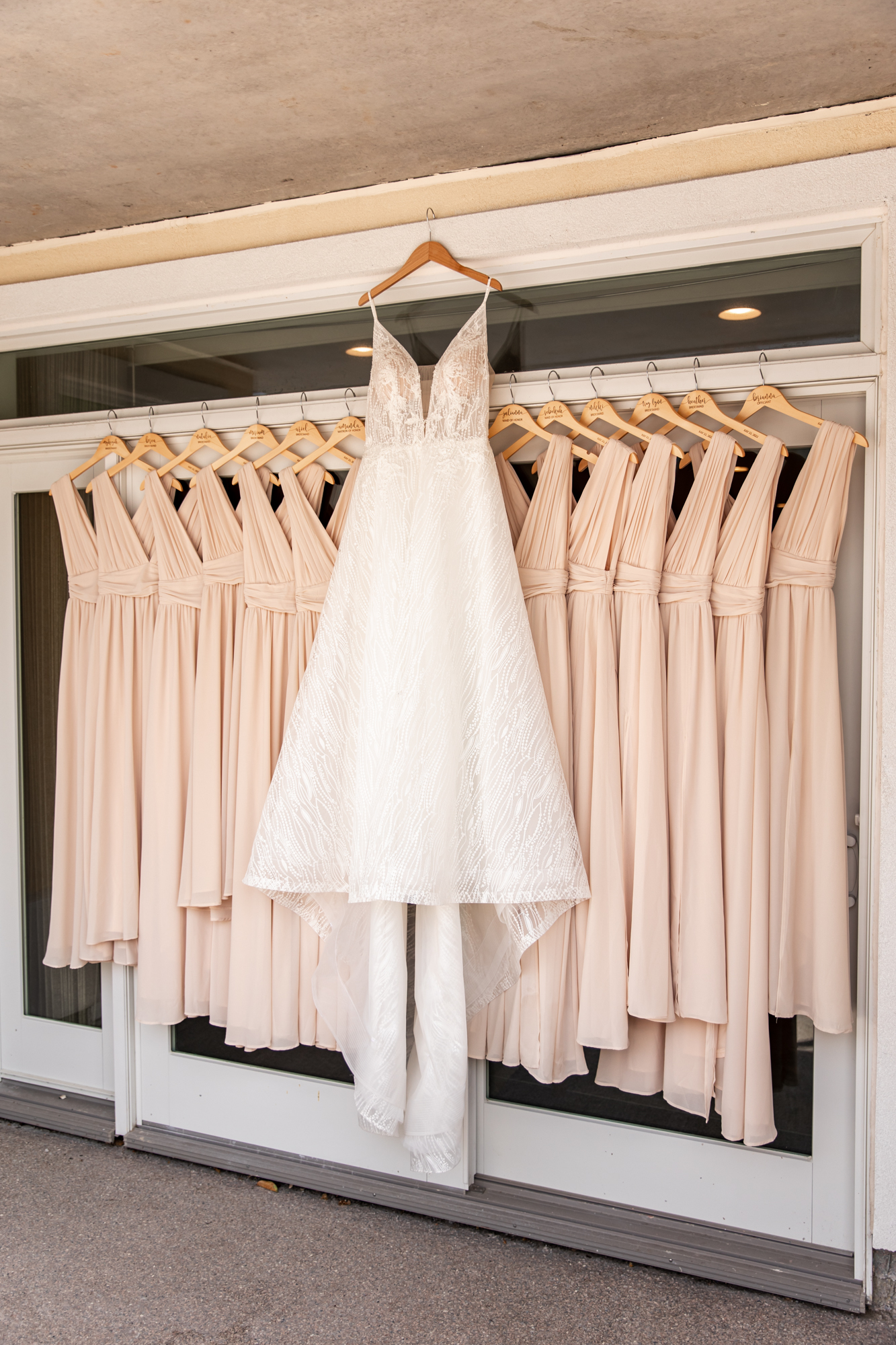 bridesmaids dresses and wedding gown
