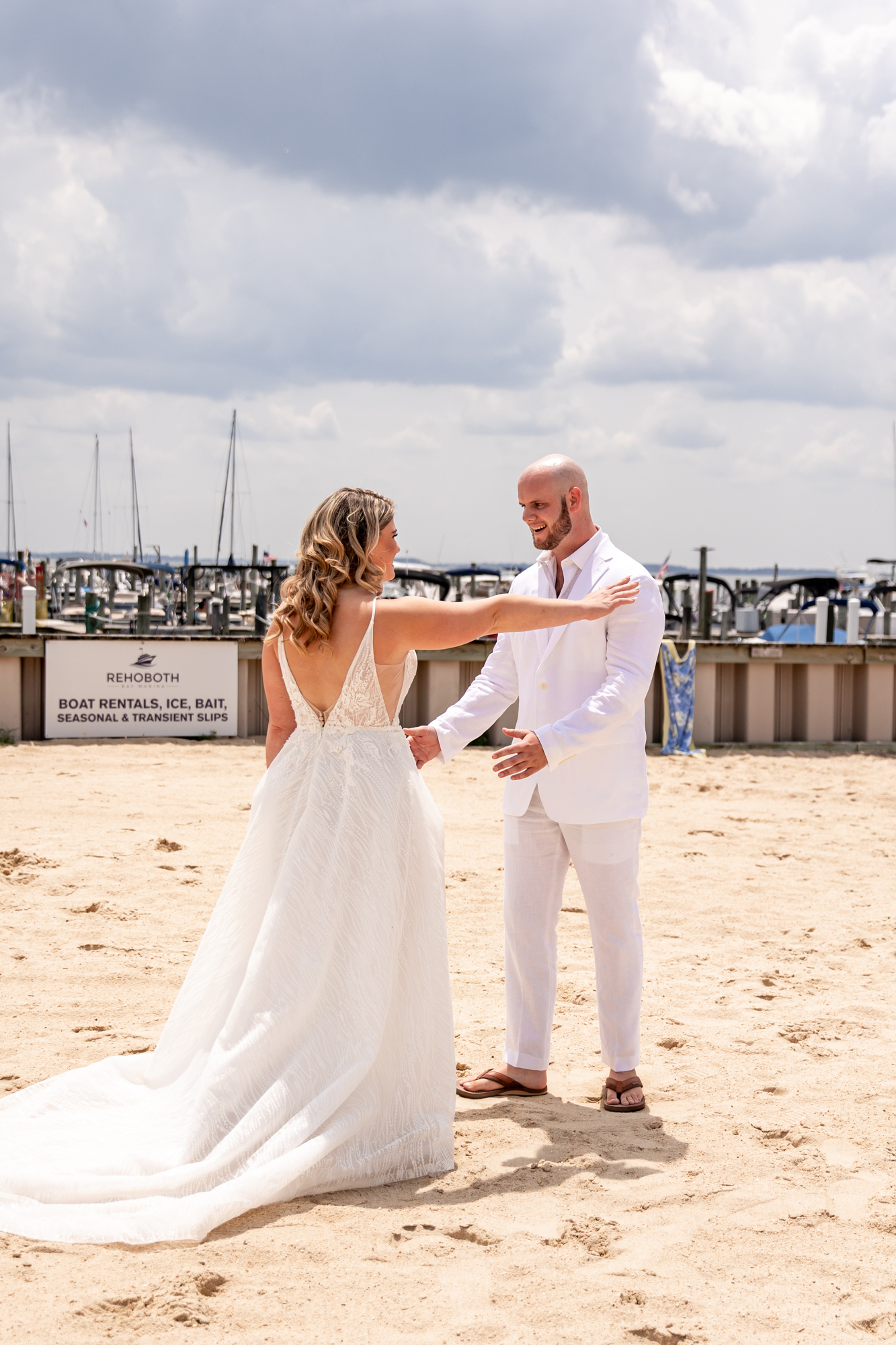 first look before a rehoboth beach wedding