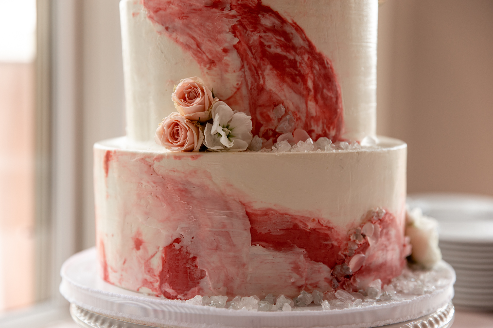 crushed sea glass on a wedding cake