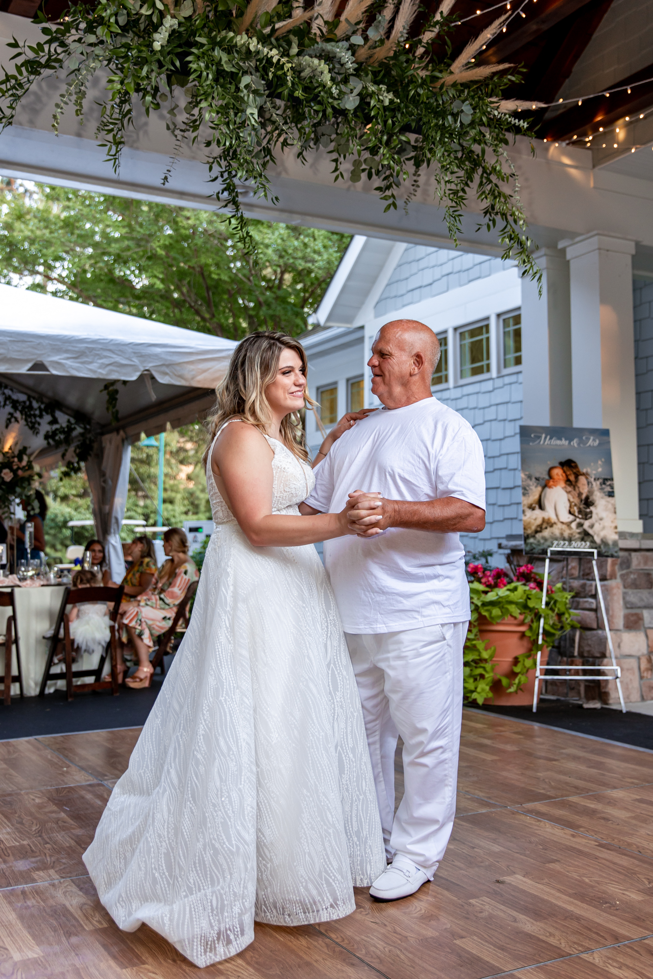 father daughter dance at a private beach wedding reception