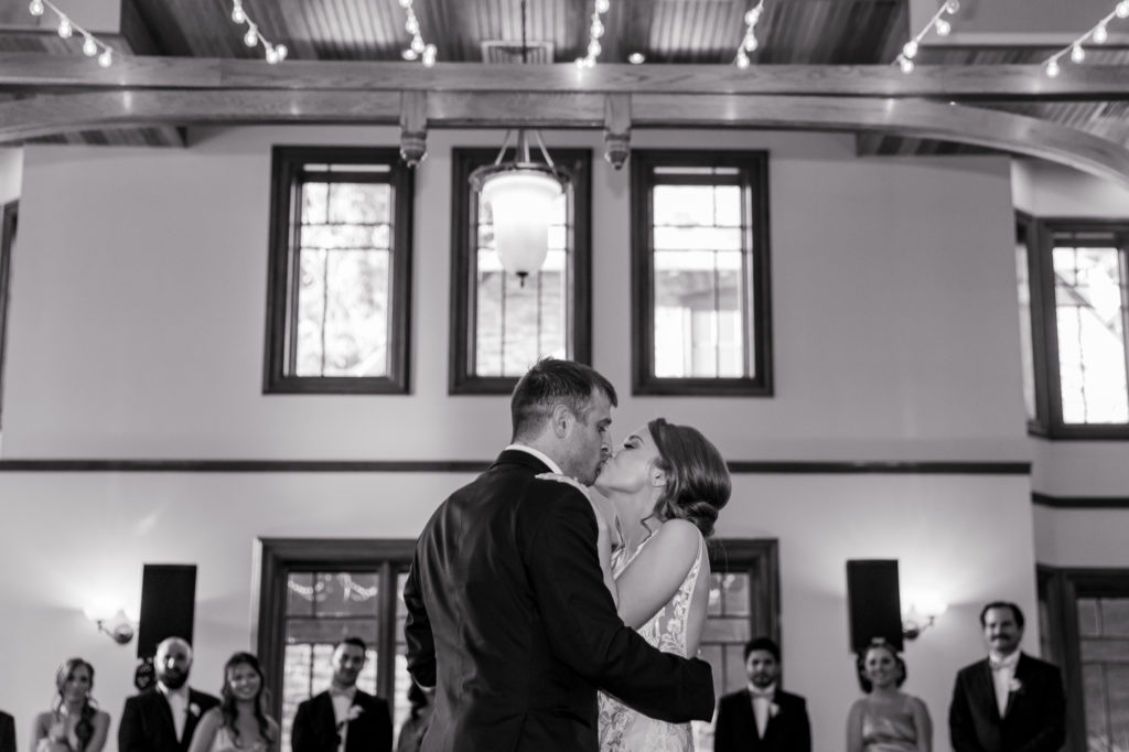 bride and groom's first dance at a knowlton mansion wedding reception