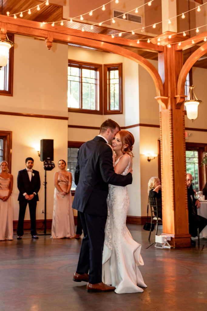 bride and groom's first dance at a knowlton mansion wedding reception