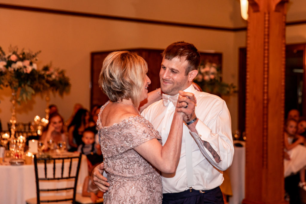 mother son dance at a knowlton mansion wedding reception