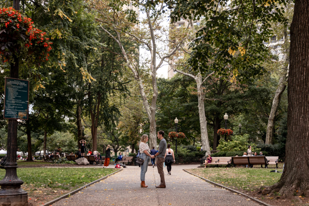 the moment before a proposal in rittenhouse square
