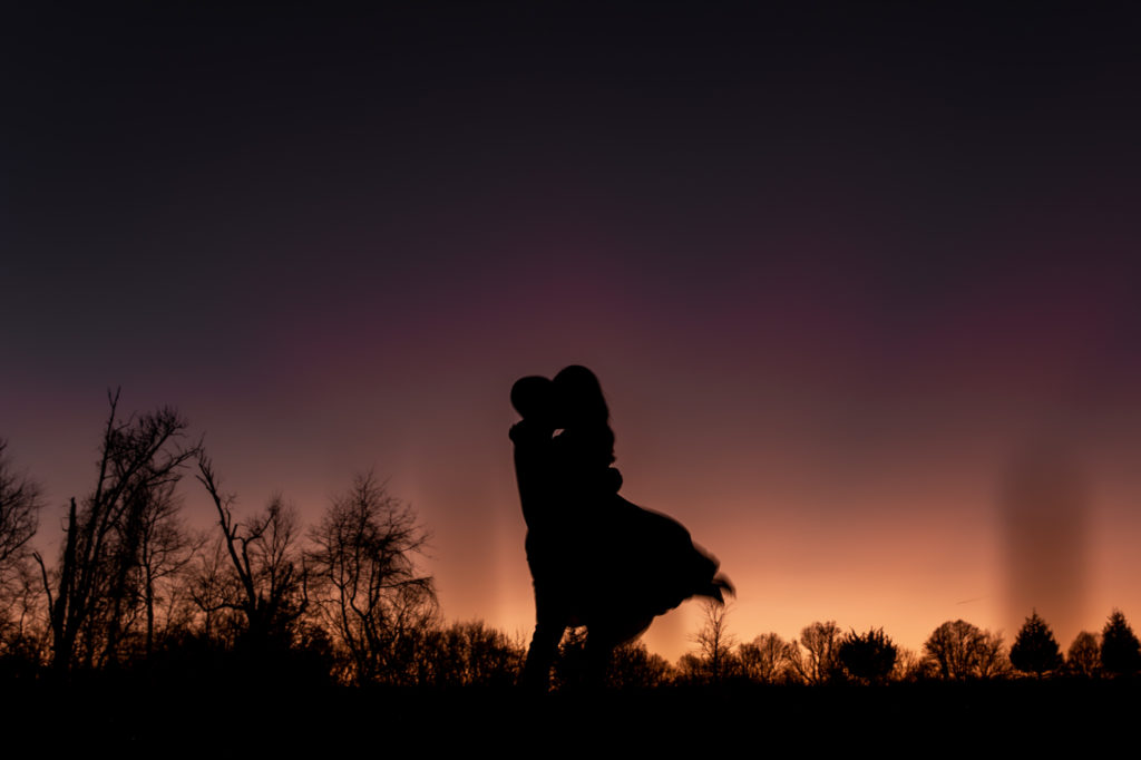 romantic engagement photos at dusk