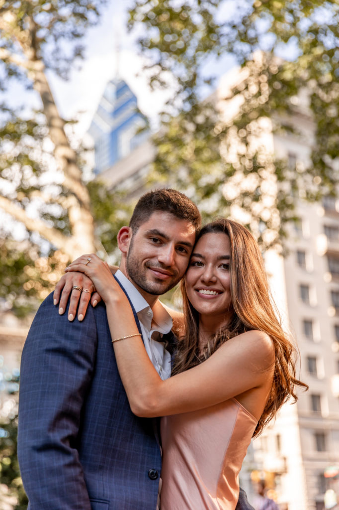 newly engaged couple in rittenhouse square