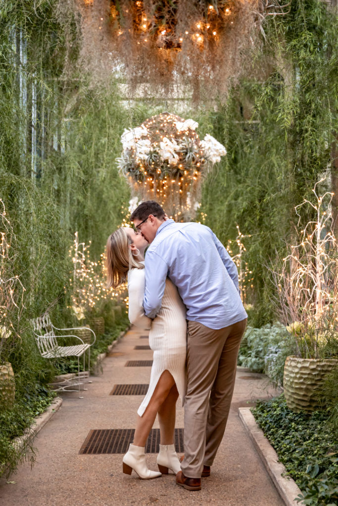 engagement photos at longwood gardens during christmastime